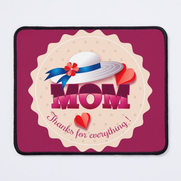 Item preview, Mother's day sticker, celebration, greeting card with white hat and red hearts on the beige background, decor, illustration designed and sold by NatalkaP.