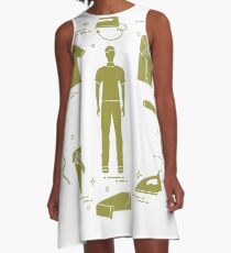Silhouette of a man, irons and different clothes. A-Line Dress