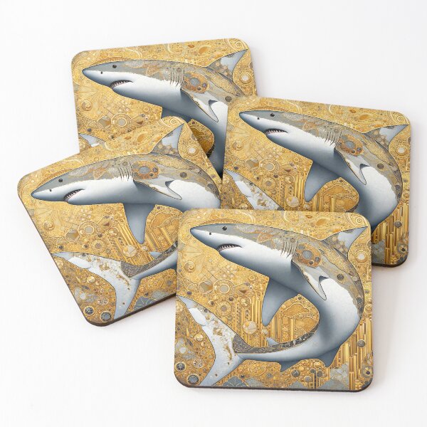 Item preview, Golden Mechanical Shark Art Print | Futuristic Steampunk Ocean Illustration designed and sold by Suzana Djordjevic.