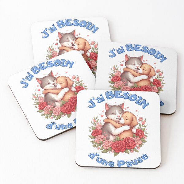 Item preview, J'ai besoin d'une pause _ calin chien et chat designed and sold by Krea-kassandra.
