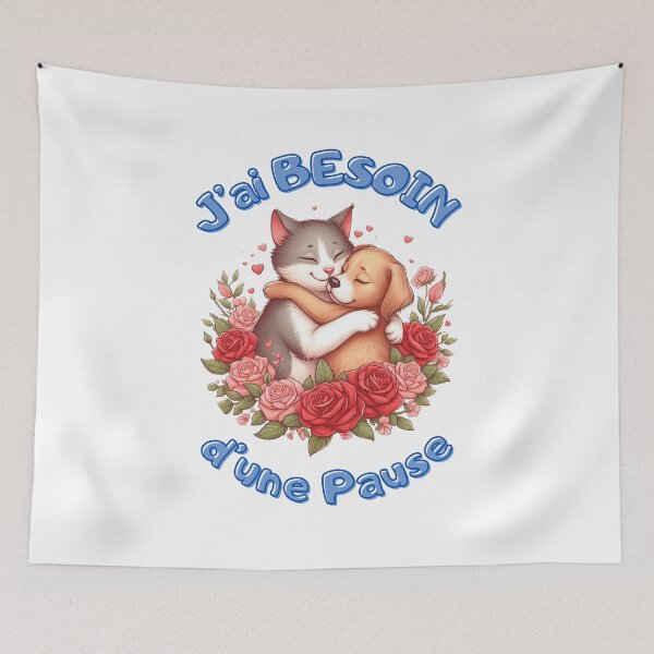 Item preview, J'ai besoin d'une pause _ calin chien et chat designed and sold by Krea-kassandra.
