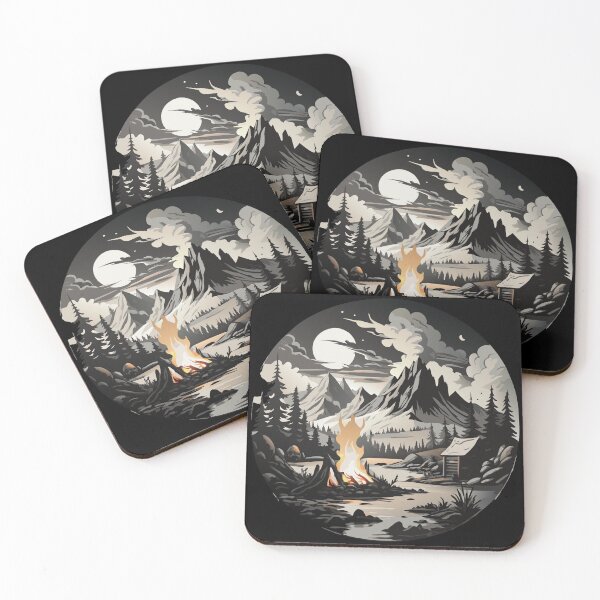 Item preview, Tranquil Night Campfire: Artwork of Mountain Retreat under Full Moon designed and sold by BNCH44.