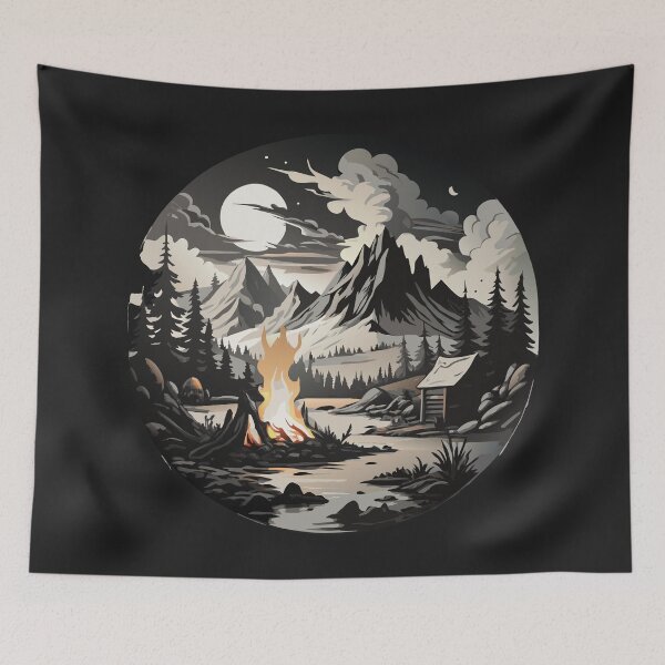 Item preview, Tranquil Night Campfire: Artwork of Mountain Retreat under Full Moon designed and sold by BNCH44.