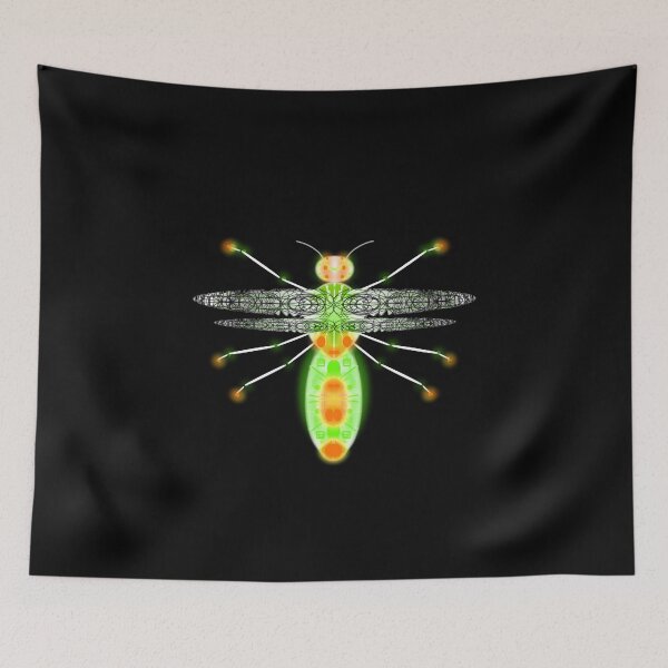 Item preview, Insect robot flying neon glowing - white green orange on black backgound mostly designed and sold by M-Lorentsson.