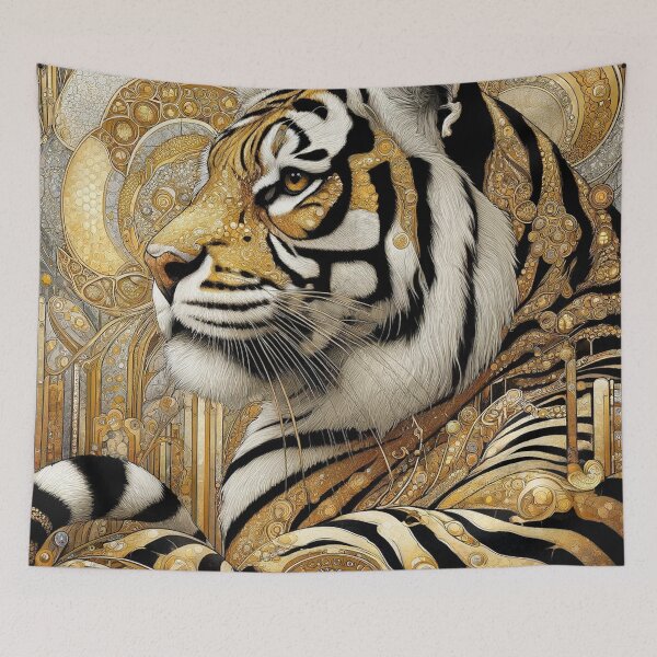 Item preview, Regal Steampunk Tiger Art Print | Ornate Golden Jungle Cat Illustration designed and sold by Suzana Djordjevic.