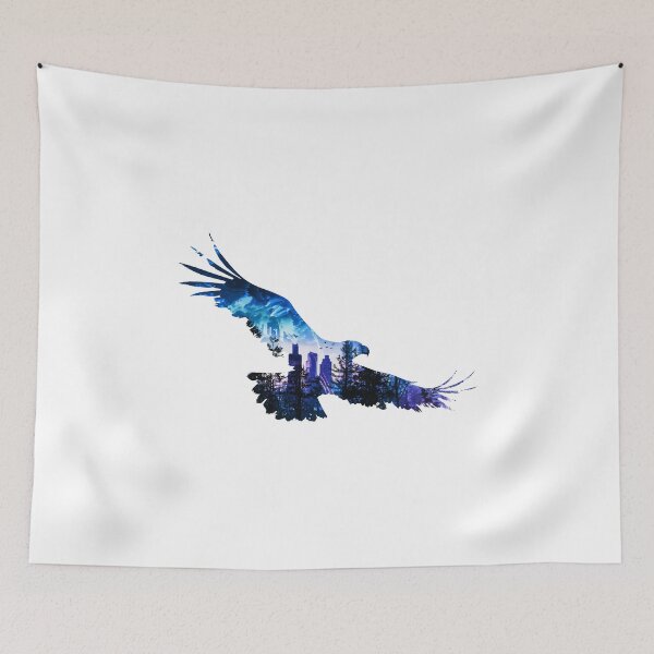Item preview, Eagle flying and city at dusk designed and sold by AnnArtshock.