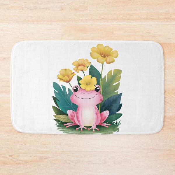 Item preview, cheerful pink frog sitting amidst a vibrant garden designed and sold by 90's Misaki.