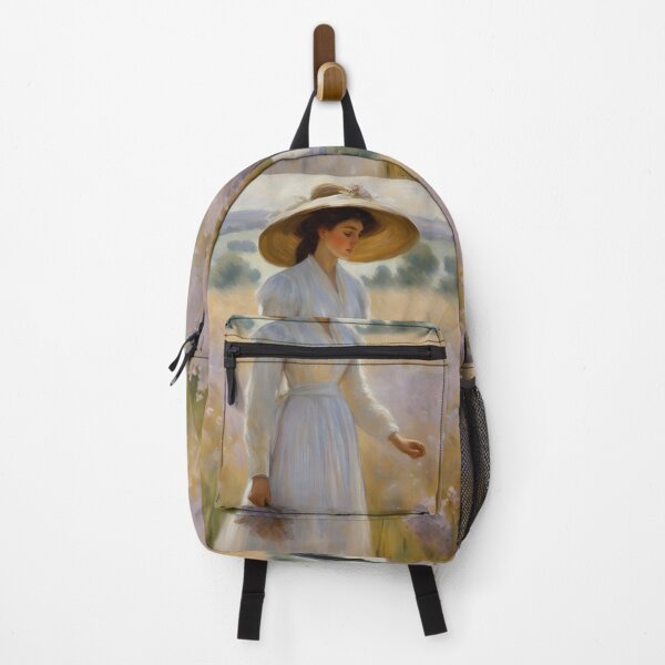 Item preview, Oil painting of a woman in a white dress in a field of lavender flowers. Classic style. designed and sold by terrysmith56.
