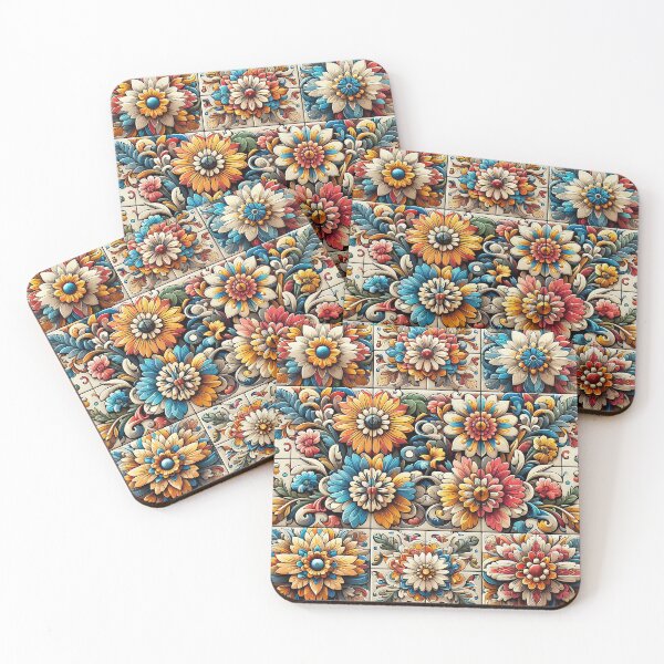 Item preview, Glazed Tile Flowers designed and sold by The Digital Compass.