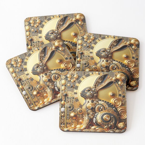 Item preview, Golden Steampunk Rabbit Art Print | Mechanical Hare Geometric Illustration designed and sold by Suzana Djordjevic.