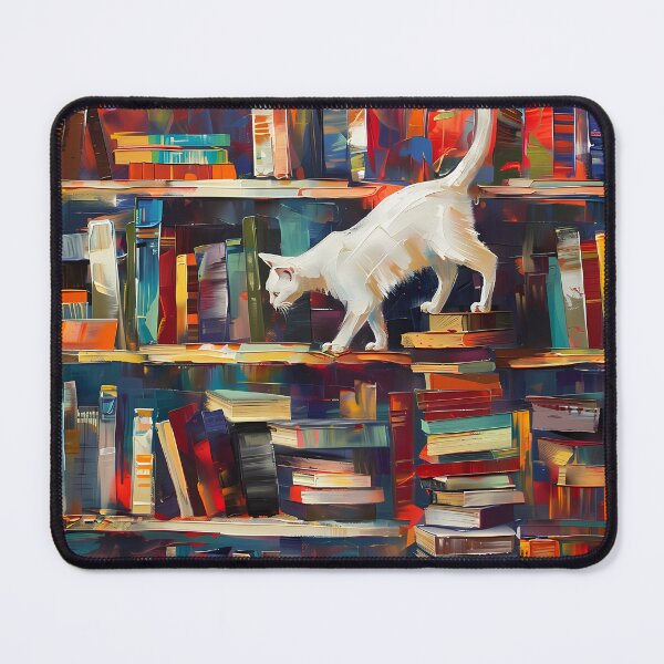 Item preview, White cat in the library - walking designed and sold by sakurashorty.