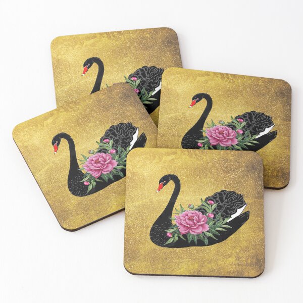 Item preview, Black Swan with pink peony on gold designed and sold by MagentaRose.