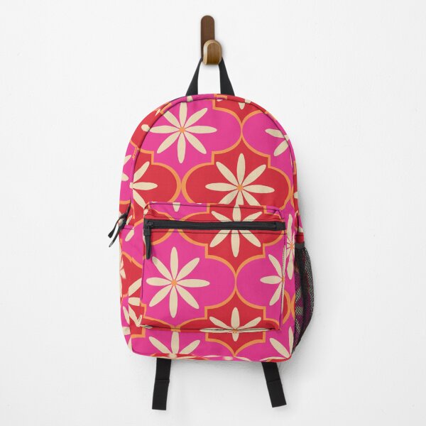 Item preview, White Flowers on Pink and Red Moroccan Tile Pattern  designed and sold by Yasminepatterns .