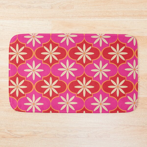 Item preview, White Flowers on Pink and Red Moroccan Tile Pattern  designed and sold by Yasminepatterns .