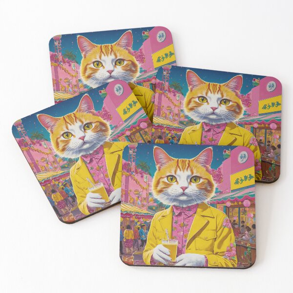 Item preview, Hipster Cat Out for a walk in a pink and yellow world designed and sold by JackrabbitPub.