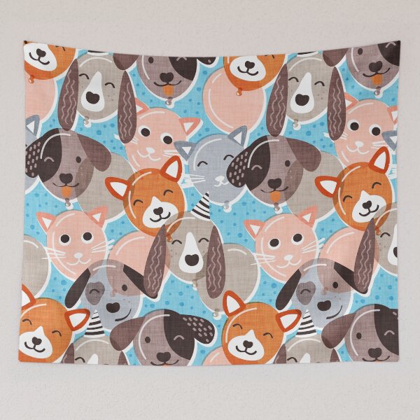 Item preview, Pet pawty time // sky blue background dogs and cats paper balloon animals party wallpaper designed and sold by SelmaCardoso.