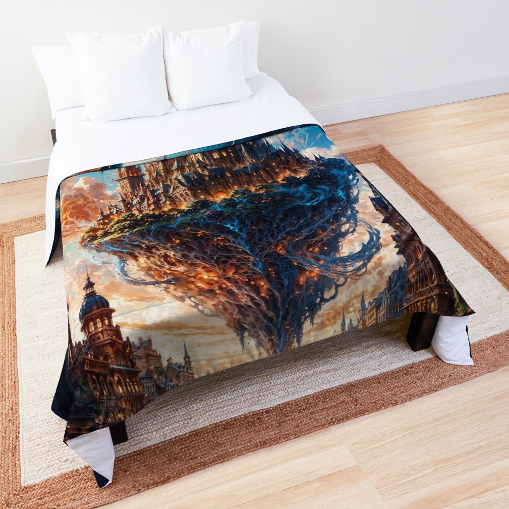 The Sky City Of Travenous Astounding AI Concept Art Portrait by Xzendor7 Decorative Comforter