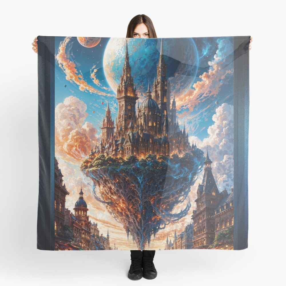 The Sky City Of Travenous Astounding AI Concept Art Portrait by Xzendor7 Decorative Ladies Scarf