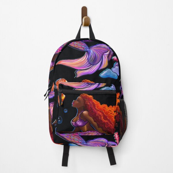 Item preview, Mermaid underwater with fish and flowing red Afro hair brown skin African American mermaids designed and sold by Artonmytee.