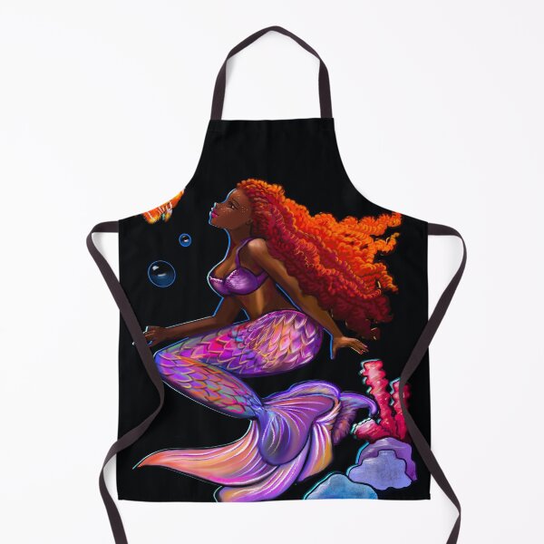 Item preview, Mermaid underwater with fish and flowing red Afro hair brown skin African American mermaids designed and sold by Artonmytee.