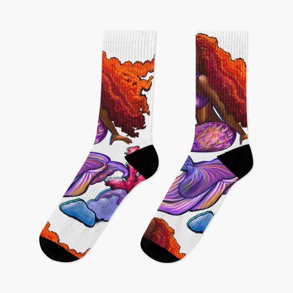 Item preview, Mermaid underwater with fish and flowing red Afro hair brown skin African American mermaids designed and sold by Artonmytee.