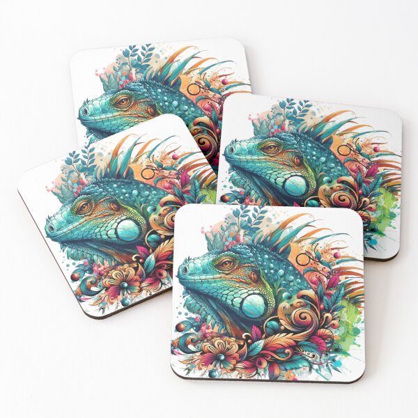 Item preview, A beautiful colorful Iguana with various leaves and flowers around designed and sold by Marcoshop10.