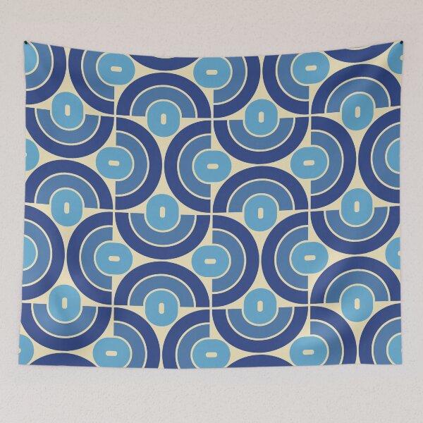Item preview, Retro 70s Mid Mod Geometric Pattern Blue designed and sold by tonymagnerart.