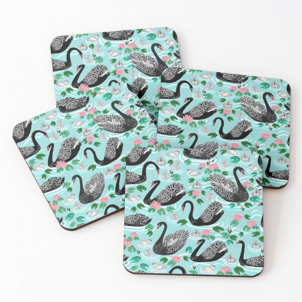 Item preview, Black swans with their cygnets and waterlilies designed and sold by MagentaRose.