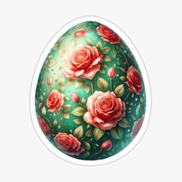 Item preview, easter green egg with red roses decoration designed and sold by Expressions-Sel.