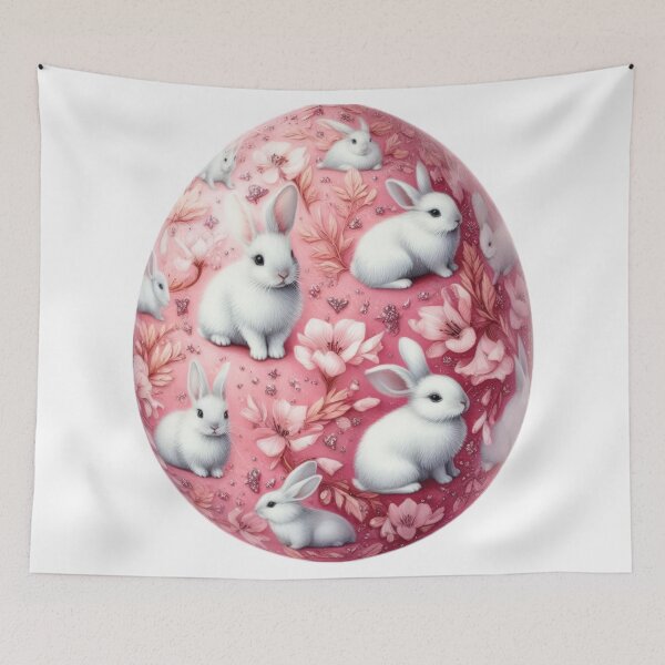 Item preview, easter egg with pink color and white bunnies decoration designed and sold by Expressions-Sel.