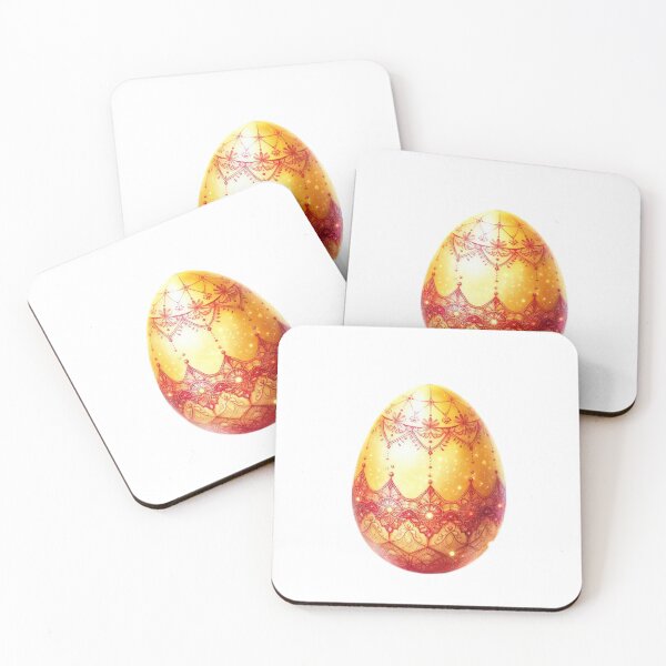 Item preview, Easter egg with yellow color and red lace decoration designed and sold by Expressions-Sel.