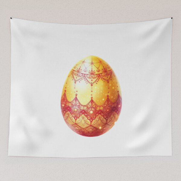 Item preview, Easter egg with yellow color and red lace decoration designed and sold by Expressions-Sel.