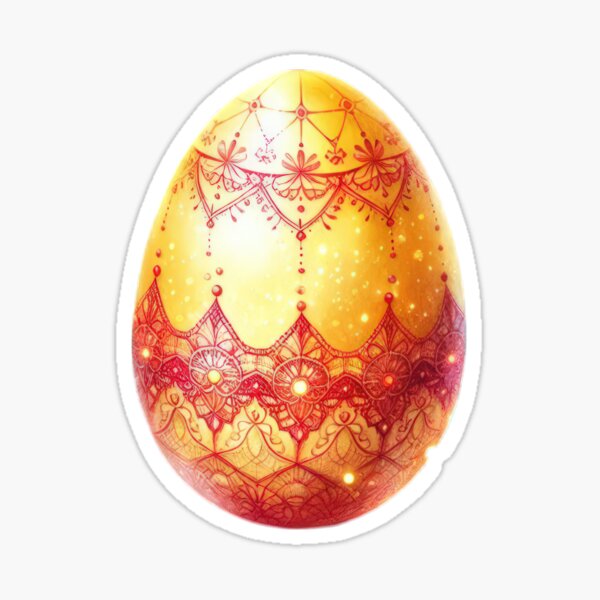 Item preview, Easter egg with yellow color and red lace decoration designed and sold by Expressions-Sel.