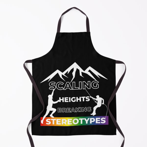 Item preview, Scaling Heights, Breaking Stereotypes slogan, LGBTQ+ slogan tees, people scaling Mountains graphic and rainbow graphic with text, Positive Slogan tees,  designed and sold by PrideBeProud.
