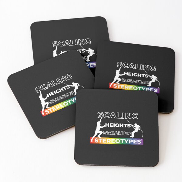 Item preview, Scaling Heights, Breaking Stereotypes slogan, LGBTQ+ slogan tees, pride festival tees, rainbow graphic with text, Positive Slogan tees,  designed and sold by PrideBeProud.