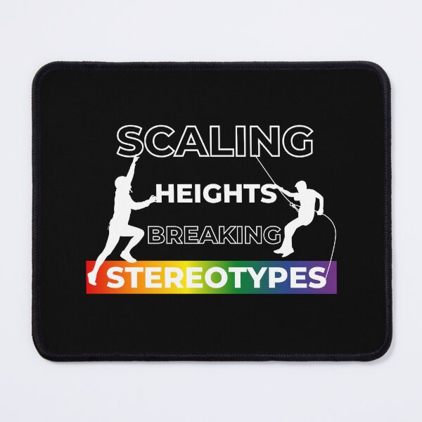 Item preview, Scaling Heights, Breaking Stereotypes slogan, LGBTQ+ slogan tees, pride festival tees, rainbow graphic with text, Positive Slogan tees,  designed and sold by PrideBeProud.