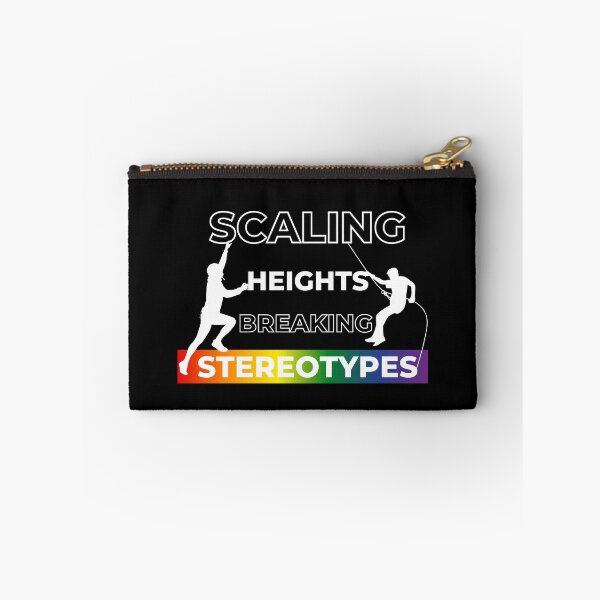 Item preview, Scaling Heights, Breaking Stereotypes slogan, LGBTQ+ slogan tees, pride festival tees, rainbow graphic with text, Positive Slogan tees,  designed and sold by PrideBeProud.