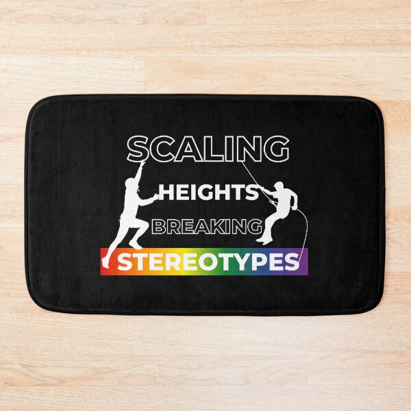 Item preview, Scaling Heights, Breaking Stereotypes slogan, LGBTQ+ slogan tees, pride festival tees, rainbow graphic with text, Positive Slogan tees,  designed and sold by PrideBeProud.