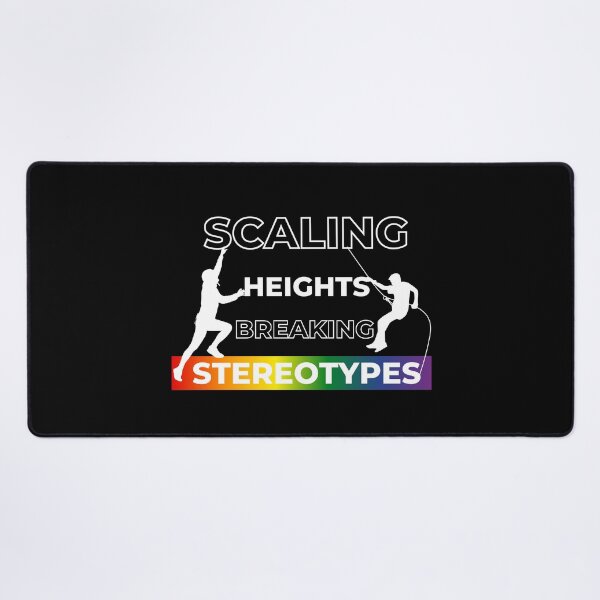Item preview, Scaling Heights, Breaking Stereotypes slogan, LGBTQ+ slogan tees, pride festival tees, rainbow graphic with text, Positive Slogan tees, designed and sold by PrideBeProud.