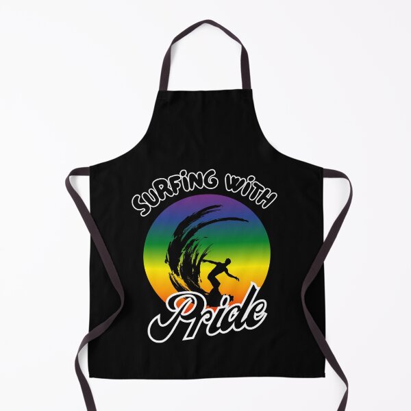 Item preview, Surfing with Pride slogan, LGBTQ+ slogan tees, person surfing with rainbow background graphic, Positive Slogan tees, Surfing tees, designed and sold by PrideBeProud.