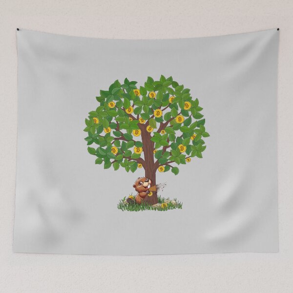 Item preview, Tree of Bitcoin, is eaten by the beaver designed and sold by CryptoFunMerch.