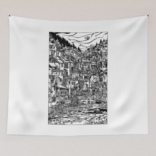 Item preview, Complex scene of a village in ink designed and sold by K1ndo.