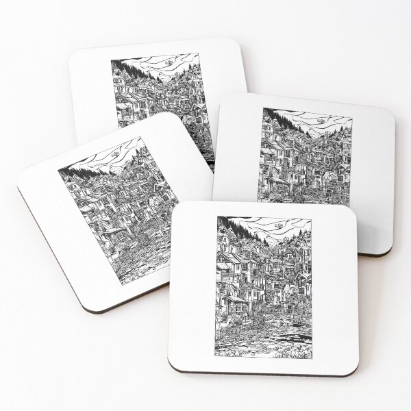 Item preview, Complex scene of a village in ink designed and sold by K1ndo.