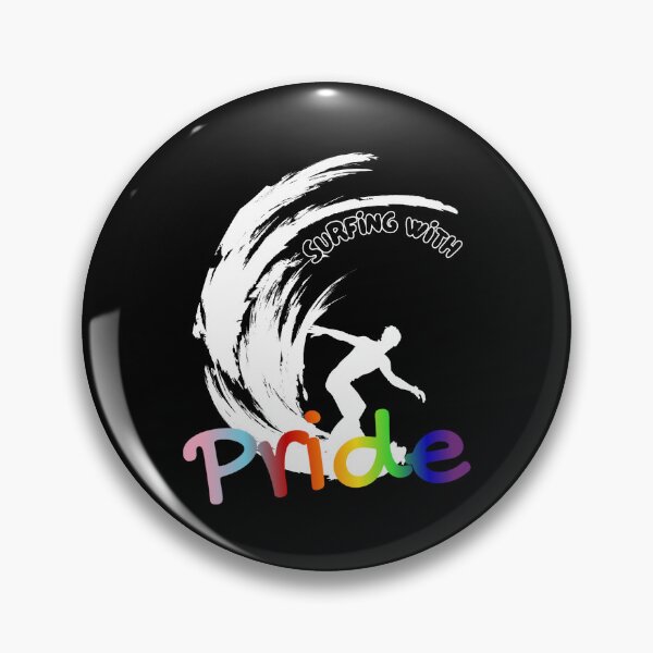 Item preview, Surfing with Pride slogan, LGBTQ+ slogan tees, person surfing with rainbow background graphic, Positive Slogan tees, Surfing tees,  designed and sold by PrideBeProud.
