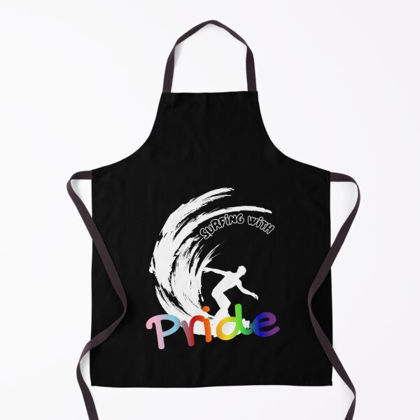 Item preview, Surfing with Pride slogan, LGBTQ+ slogan tees, person surfing with rainbow background graphic, Positive Slogan tees, Surfing tees, designed and sold by PrideBeProud.