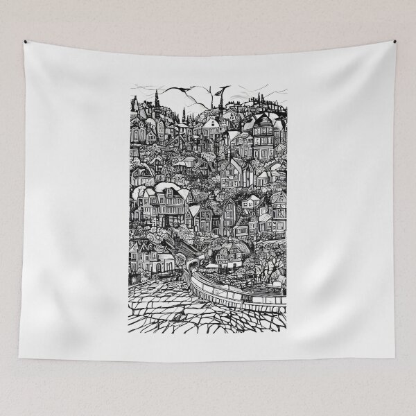 Item preview, Ink drawing of detailed city landscape designed and sold by K1ndo.