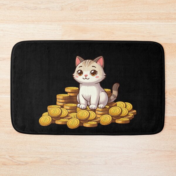 Item preview, a cute cat on her Bitcoin pile designed and sold by CryptoFunMerch.
