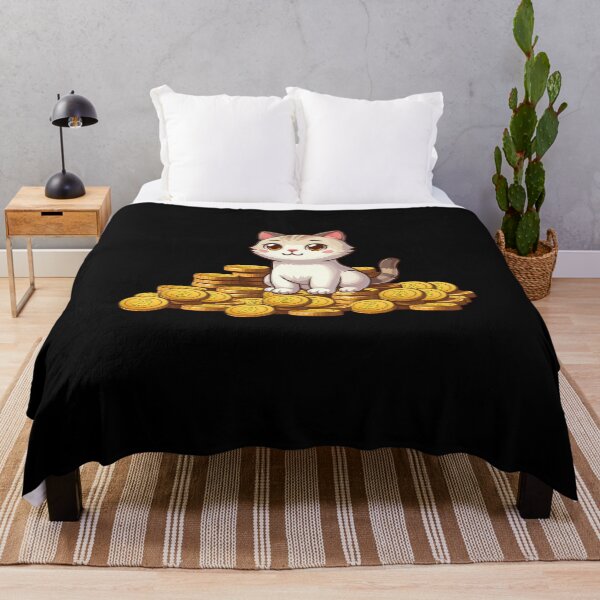 Item preview, a cute cat on her Bitcoin pile designed and sold by CryptoFunMerch.
