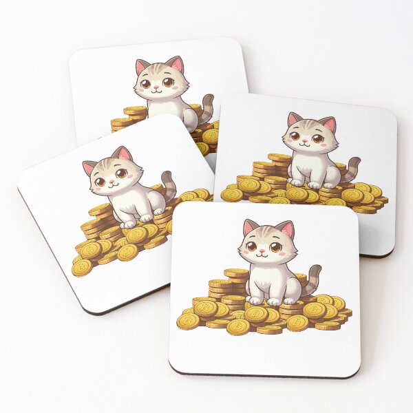 Item preview, a cute cat on her Bitcoin pile designed and sold by CryptoFunMerch.