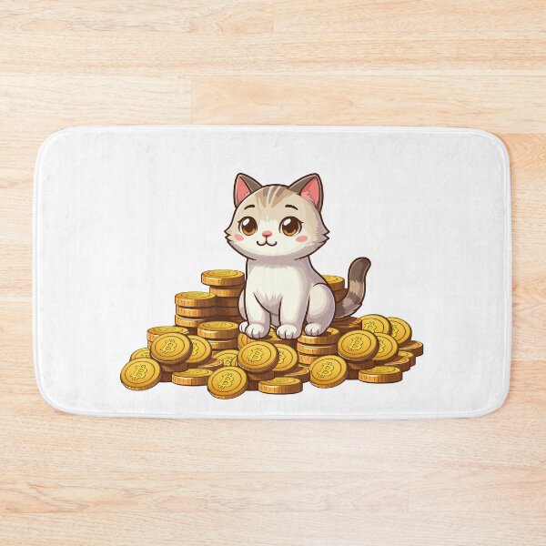 Item preview, a cute cat on her Bitcoin pile designed and sold by CryptoFunMerch.